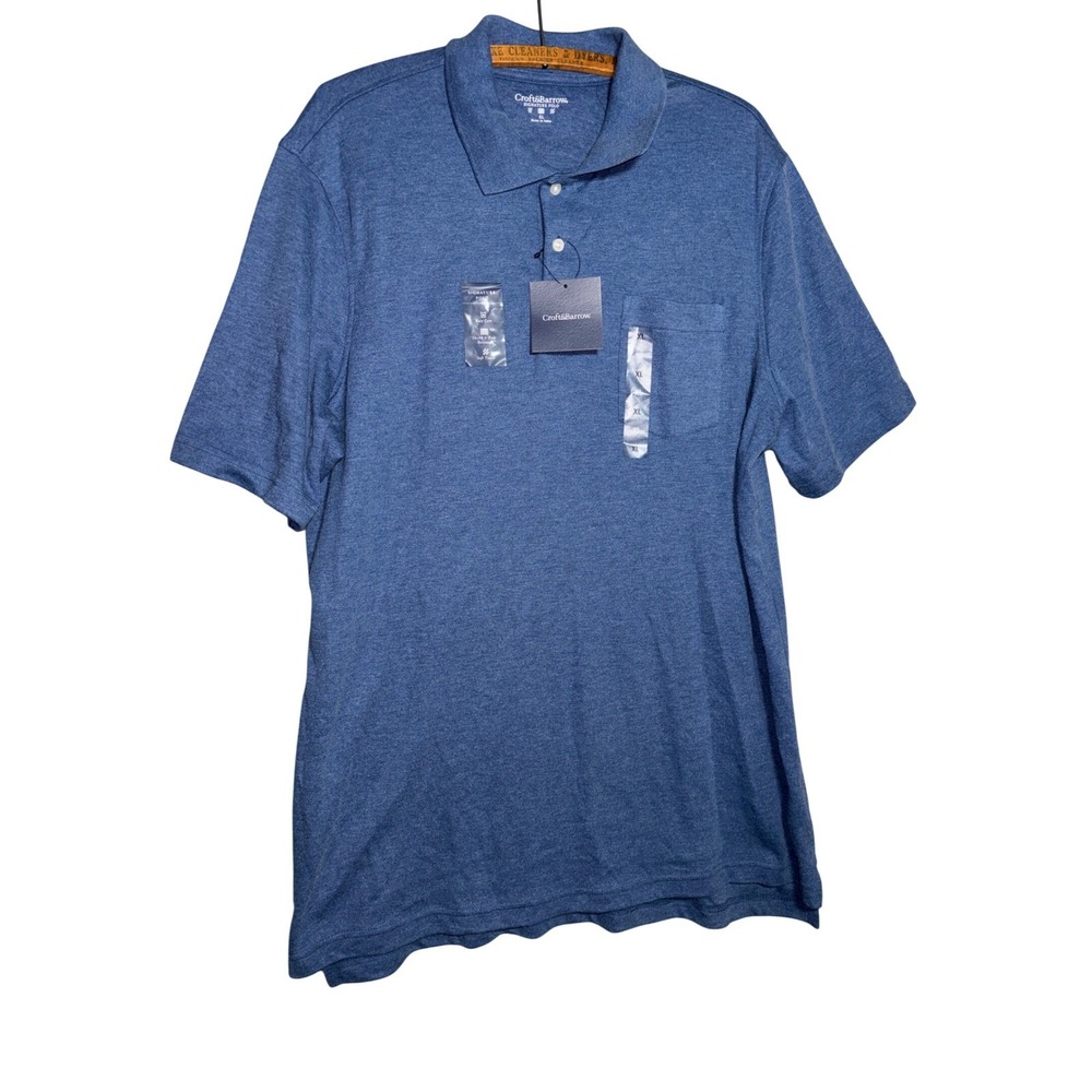 NWT Croft & Barrow Mens Signature Polo Shirt Blue Heather Pocket XL Preppy Golf